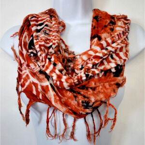 Koko Nut Scarf Womens One Size Orange Batik Sun Boho Fringe Rayon Tribal Wrap